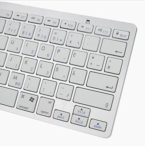 BORIYUAN Ultra dünn Bluetooth 3.0 Wireless Tastatur(Qwertz) Kabellose Deutsche Keyboard für IPad, iPhone, Samsung Galaxy Tab, Galaxy Note, Smartphones. Kompatibel mit allen iOS, Android, Mac, und Windows Geräten. Weiß - 7
