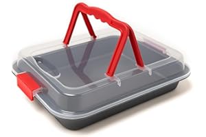 MGE WORLD MGE - Teglia da Forno con Coperchio - Lasagnera - Rostiera Rettangolare con Rivestimento Antiaderente - Rostiera per Arrosto in Acciaio al Carbonio - 36 x 23 cm