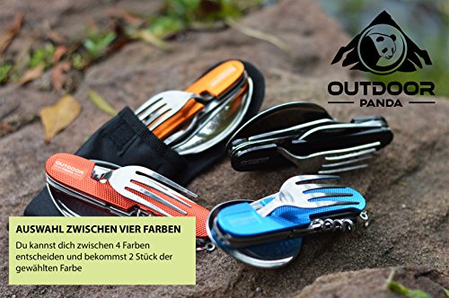 NEU 2 x Outdoor Camping Besteck Klapp-Set aus Edelstahl mit Gürteltasche … - 3