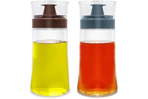 TINMIX Dosatore di olio a prova di perdite, con beccuccio, confezione da 2 pezzi, 180 ml, in vetro di olio d'oliva e aceto, ben sigillato, per cucine di picnic all'aperto, blu + marrone