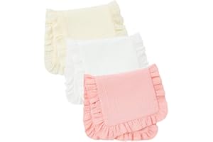 Unicblend Pack de 3 Muselinas Bebé Algodón 40x20 con Volantes. Gasas de Algodón para Bebé Recién Nacido. Multiusos, como Toallita o Mantita para Bebé en Carrito, Cuna, Cambiador. Rosa/Crema