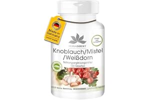 ‎HERBA DIREKT Knoblauch Mistel Weißdorn - 120 Tabletten mit Vitamin C, Hochdosiert, Vegan | HERBADIREKT by Warnke Vitalstoffe - Deutsche Apothekenqualität