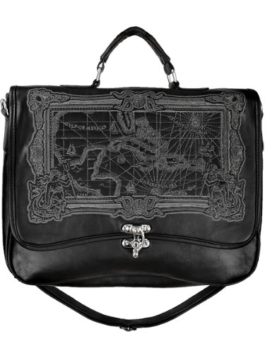 Preisvergleich Produktbild Restyle Black Caribbean Map Embroidery Pirate Steampunk Messenger Bag