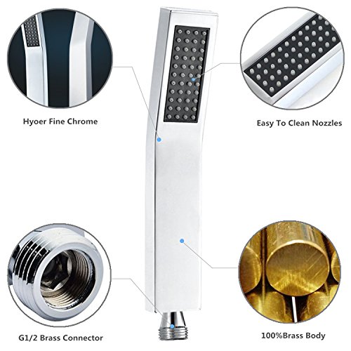 DSIKER Wellness Hoher Druck Duschkopf,1 Jet Brausekopf,massiv Messing verchromt,Wellnessbrause, Brausekopf,moderne Handbrause wasserfall Badezimmer anti-kalk-Düsen Duschkopf (silber) - 2