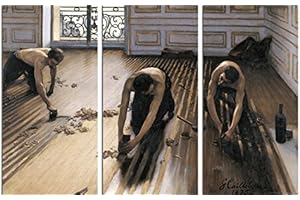 1art1 Gustave Caillebotte Póster Impresión En Lienzo Los Acuchilladores De Parqué, 1875, 3 Partes Cuadro En Bastidor De Camilla De Madera | Mural XXL | Imagen 120x80 cm