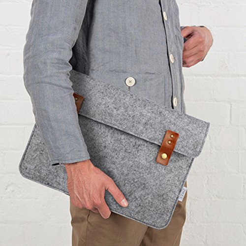 Zikee 13-13,3 Zoll MacBook Air / Pro Laptop Hülle Notebooktasche Laptoptasche Schutzhülle stilvoll und dünn aus hochwertigem Filz mit PU-Leder Applikationen. Tragetasche für 13,3 Zoll / 12,9 Zoll iPad Pro / Microsoft Surface Book (Hellgrau) - 3