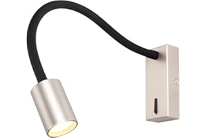 DAWALIGHT Wall Mounted Reading Light 5W LED 3000K Warm White 380mm Gooseneck Flexible Bedside Wall Lamp with Switch for Bedroom Office Studio Hotel, Aluminum, Nickel Matte