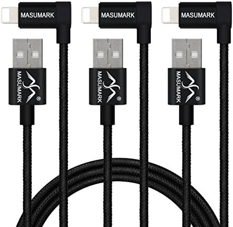 Cables ,MASUMARK (4FT) 90 Degree Plug Lightning Cable Certified to USB Charging Charger for iPhone 7/7 Plus/6S/6 Plus/6S Plus/5S/5C/SE/iPad Air/Mini/iPod Nano [3 PACK]