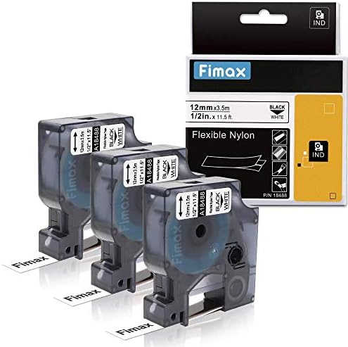 Compatible DYMO Industrial Labels Black on White 18488, Flexible Nylon, for DYMO Industrial RhinoPro Label Makers 4200, 5000, 5200, 6000, 1/2", 3 Rolls(12mm x 3.5m)