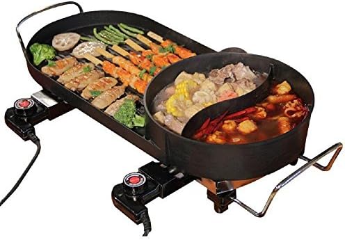 Electric Hot Pot And BBQ Grill Double Taste Desige [Household Smokeless, Nonstick,1500w Large Capacity]Chafing Machine Teppanyaki, Black, 66cm * 27cm * 26.5cm