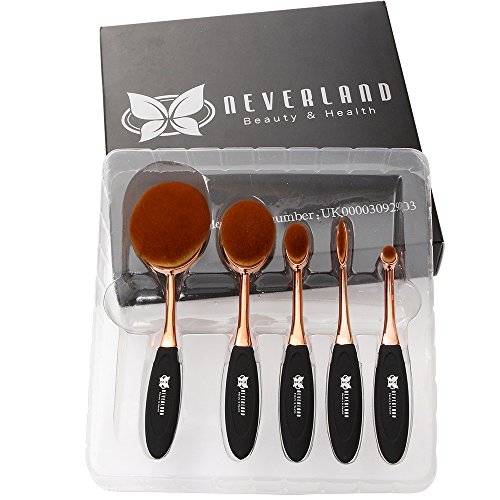 5 X Rose Gold & Black Oval Powder Foundation Toothbrush Shaped Makeup Brushes Beauty Blusher Kit