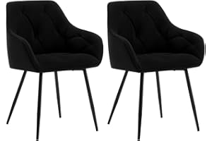 WOLTU Set of 2 Dining Chairs Kitchen Chairs Upholstered Living Room Chair with Backrest, Armrests, Metal Legs, Ergonomic Chair for Lounge, Office, Dressing Table, Velvet, Black