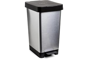 Tatay Cubo de Basura Cocina con Pedal Smart Deco 25L | Diseño Compacto y Funcional | Uso Interior y Exterior | Apto para Bolsas de 30L | Plástico Resistente Libre de BPA | 26x36x47cm, Gris Metalizado