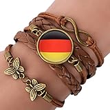AIUIN Retro Vintage Damen/Männer Armbanduhr Armreif Uhr WM 2018 Design Anhänger Deutsche Teamanhänger Braun