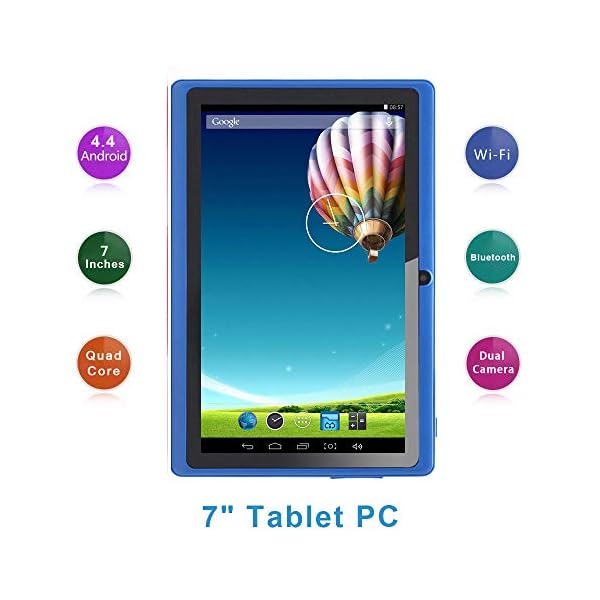 Haehne 7" Tablet PC, Google Android 4.4 Quad Core, 512MB RAM 8GB ROM, Cámaras Duales, WiFi, Bluetooth, para Niños y Adultos, Azul - Image 3