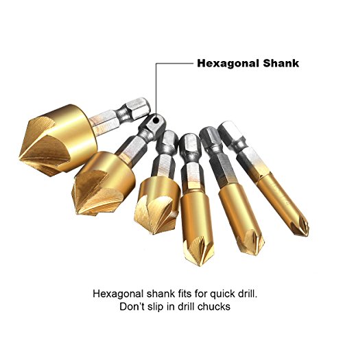 Kegelsenker Countersink Set von Baban HSS Senker Versenker Bohrer Holz Metall 6pcs 5 Flöte hat 90 ° Zähler Sinken Chamfer Cutter 1 / 4 “ 6-19mm - 3