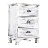 PERFECTO PARA UN DORMITORIO SHABBY: la mesita de noche Rebecca está pintada de blanco con técnica dacapada, y los tres cajones tienen manijas de color bronce. Elegante y refinado, perfecto para una habitación de estilo shabby chic