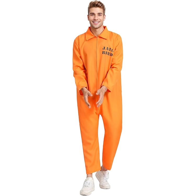 Costume De Prisonnier Orange Pour Homme - Avec Menottes, Manches Et Numéros Personnalisables - Pour Halloween, Carnaval, Cosplay