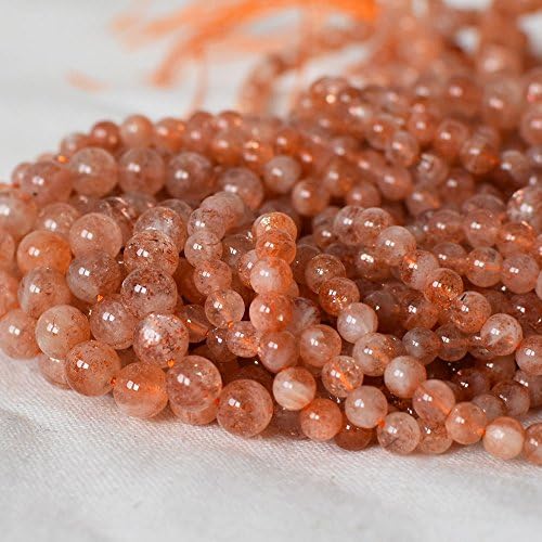 Grade AA Natural Sunstone (Orange) Semi-Precious Gemstone Round Beads - 6mm - 15.5" Strand