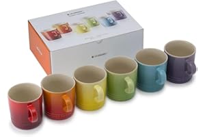 LE CREUSET Stoneware Rainbow Coffee Mugs, 350 ml, Cerise, Volcanic, Teal, Ultra Violet, Soleil, Palm, 79114358359030