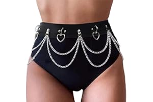 Flovel Punk Waist Chain Black Leaather Waist Chain Belt Heart Rave Nightclub Belly Chain Jewellery for Women and Girls