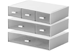KEPUARM 3 Stück Schreibtisch Organizer mit 6 Schubladen, Stapelbare Schubladenbox, Schreibtisch Organisation, Multifunktionaler, Platzsparendes Desk Organizer, für Schmuck/Bürobedarf/Stifte Organizer (Weiß)