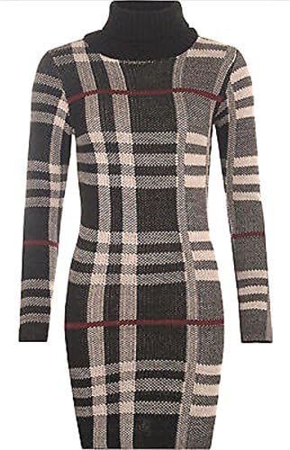 WOMENS LADIE POLO COWL NECK KNITTED TARTAN CHECK MINI DRESS COWL TUNIC TOP (14, Black)