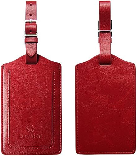Travlion Set Of 2 Luggage Tags &amp; Bag Travel Business Card Holders from Microfiber Leather with Stainless Steel Buckle and Privacy Flap, Premium Quality, Perfect Christmas Gift For Traveling Lovers (Red)