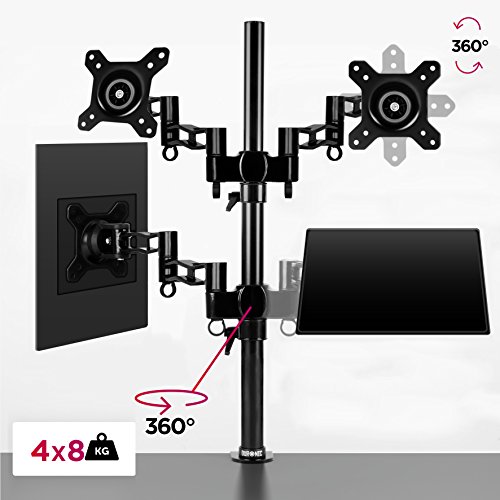 Duronic DM354 Monitor-Tischhalterung für vier LCD/LED Computer Bildschirme / Fernsehgeräte mit Neig und Rotierfunktion - 6