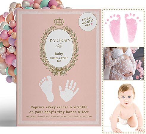 Tiny Crown Luxury Inkless Baby Hand and Footprint Complete Kit No Messy Ink P Pack (Pink)