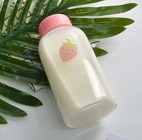 Btftkjbf Pink Strawberry Glass Portable Korean Lovely Water Bottle Soft Sister Water Cup Children Korean Edition,B