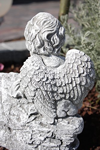 Grabschmuck Engel am Fels mit Inschrift, massiver Steinguss, frostfest - 5