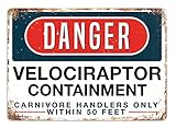 parque jurasico 2018 reparto Incluye pestañas adhesivas. Peligro - Velociraptor contención - Placa metálica para la pared con texto en inglés Art Inspirational