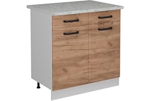 ‎VICCO Vicco Küchenunterschrank R-Line, Goldkraft Eiche, 80 cm AP Marmor