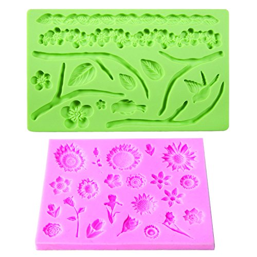 DecoCraft – 8 Stück verschiedene Kuchensilikon Kuchendekorationsdesigns und Ränder Glasurformen für Kuchen/ Cookies und Cupcakes – Rosen/ Herzen/ Blätter/ Perlen/ Ränder/ gemischte Blumen/ Schleifen/ Knöpfe + KOSTENLOSE Broschüre mit Hinweisen und Tipps - 4