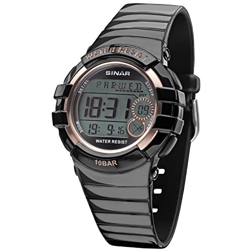 Sinar Jugenduhr schwarz Alarm Stoppuhr Weltzeit Timer 10bar XA-20-14