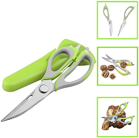IVIDZ Multifunction Household Scissors - High quality Stainless Steel, Heavy Duty Multi-function Kitchen Shears for Vegetables, Poultry, Meat, Herbs, With Magnetic Holder and Soft-grip/Non-slip Handle