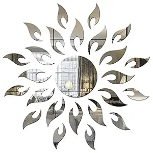Dakshita - 1.5 Feet Sun Silver 3D Acrylic Decorative Mirror Wall Sticker for Living Room, Bedroom, Hall, Home Office 3D Acrylic Stickers.