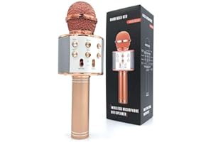 Juinteo Single Karaoke Mic, Microphone for Kids Adults, Wireless, Bluetooth, Portable Speaker, Voice-Changing Effect, Karaoke Machine, Home KTV Player, iOS and Android Supported (Rose Gold)
