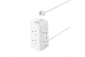 Anker Tower Extension Lead with USB Slots, 12-in-1 Surge Protector Plug Extension Socket with Switch (13A, 2990W), 20W USB C Fast Charging Power Strip, 8 AC Outlets, 4 USB Ports, 2m Extension Cable