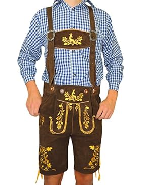 MS-Trachten kurze Herren Lederhose Hias braun Trachtenhose Stegträger