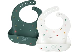 Little Dimsum Babero impermeable de silicona para bebés para bebés y niños pequeños con recogedor de alimentos