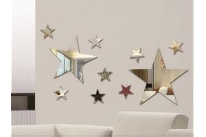 MEYA Set of 10pcs Creative Five Stars Wall Mirror Sticker For Kids Child `s Bedroom Home Deco, 3D DIY Crystal Wall Decal Murals