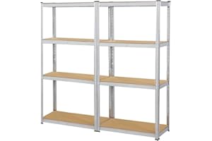 Yaheetech Lot de 2 Étagères de Rangement Charge Lourde Meuble de Garage Ratelier Cuisine Salon 80 × 40 × 160 cm Acier Galvanisé MDF Capacité de Chaque Tablette 130 kg