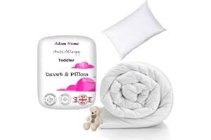 Adam Home 7.5 Tog Toddler Duvet and Pillow Set 100% Microfibre Anti-Allergy Lightweight Cot Bed (Duvet 120x150 cm) & (Pillow 40x60 cm) Hypoallergenic and Machine Washable