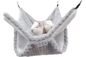 AIMICOCA Hängematte für Kleintiere, Frettchen Sugar Glider, doppelschichtiger Bettkäfig, warmer Plüsch, zum Aufhängen, Hängematte, Bettversteck für Hamster, Meerschweinchen, Ratte, Frettchen, Chinchilla (Grau)
