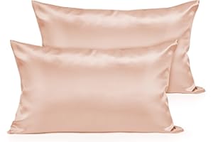 Joyhabit Satin Seiden Kissenbezug 40x80 cm, Rosa, 2 Stück Superweicher, Glatter und Hautschützender Kopfkissenbezug für einen Tiefen Schlaf