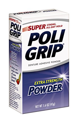 PoliGrip Super Denture Adhesive Powder, Extra Strength 1.6 oz Container (Pack of 6)