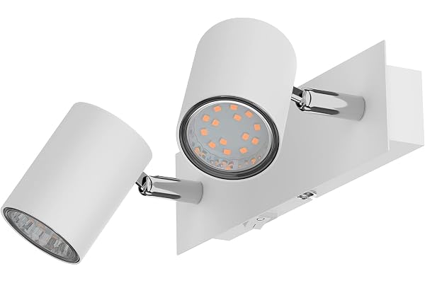 ledscom.de Spot mural WAIKA, à deux flammes, avec interrupteur, blanc mat, incl. ampoules LED GU10 227lm blanc chaud chacune