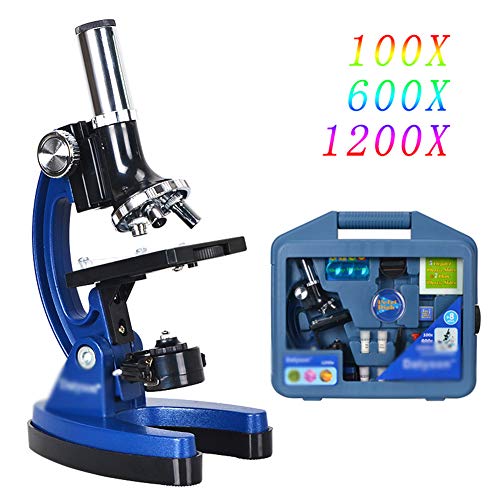 WOGQX Le Microscope Biologique Durable d'enfants De Bras en Métal d'enfants A Placé Le Jouet Éducatif D'étudiant 100X 600X 1200X, Cadeaux pour des Enfants,Nospecimen